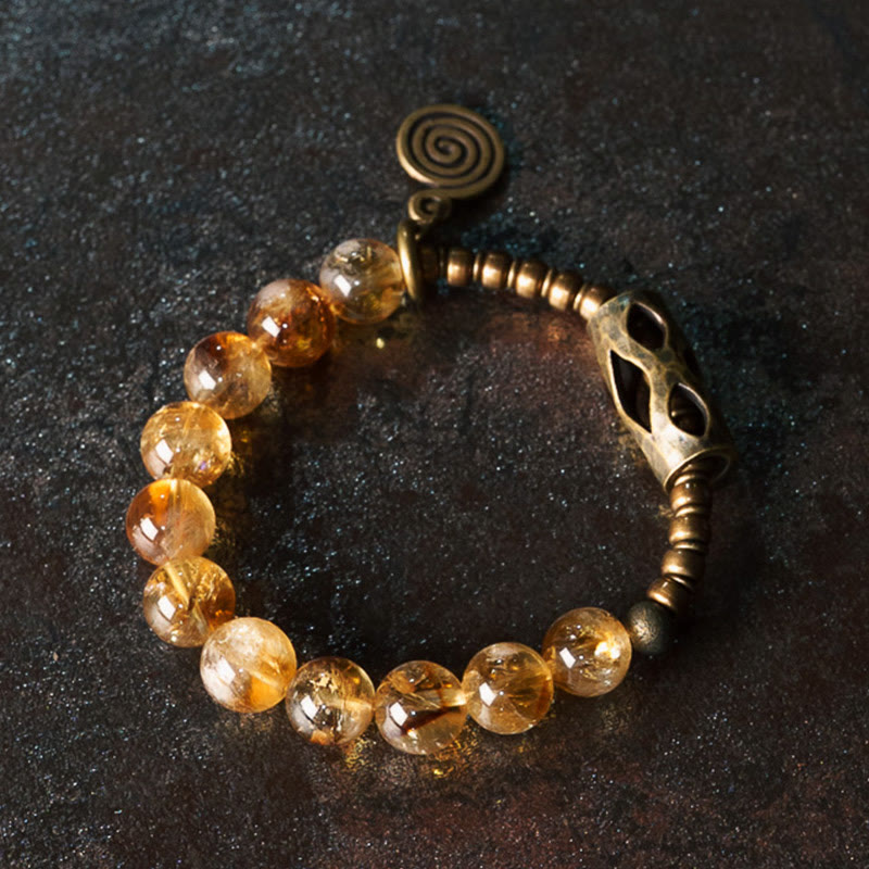Wear FengShui Daily Retro 10mm Citrine Beads Protection Bracelet