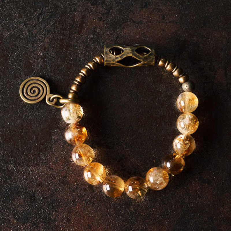 Wear FengShui Daily Retro 10mm Citrine Beads Protection Bracelet