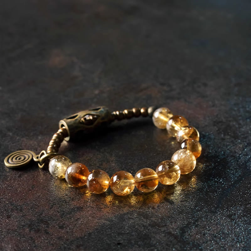 Wear FengShui Daily Retro 10mm Citrine Beads Protection Bracelet