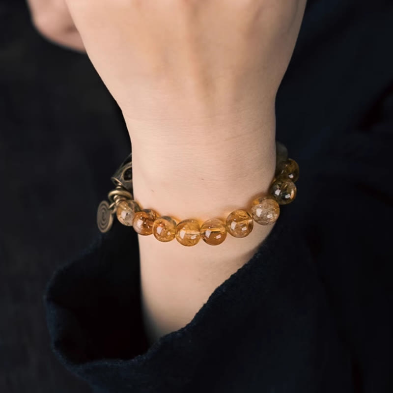 Wear FengShui Daily Retro 10mm Citrine Beads Protection Bracelet