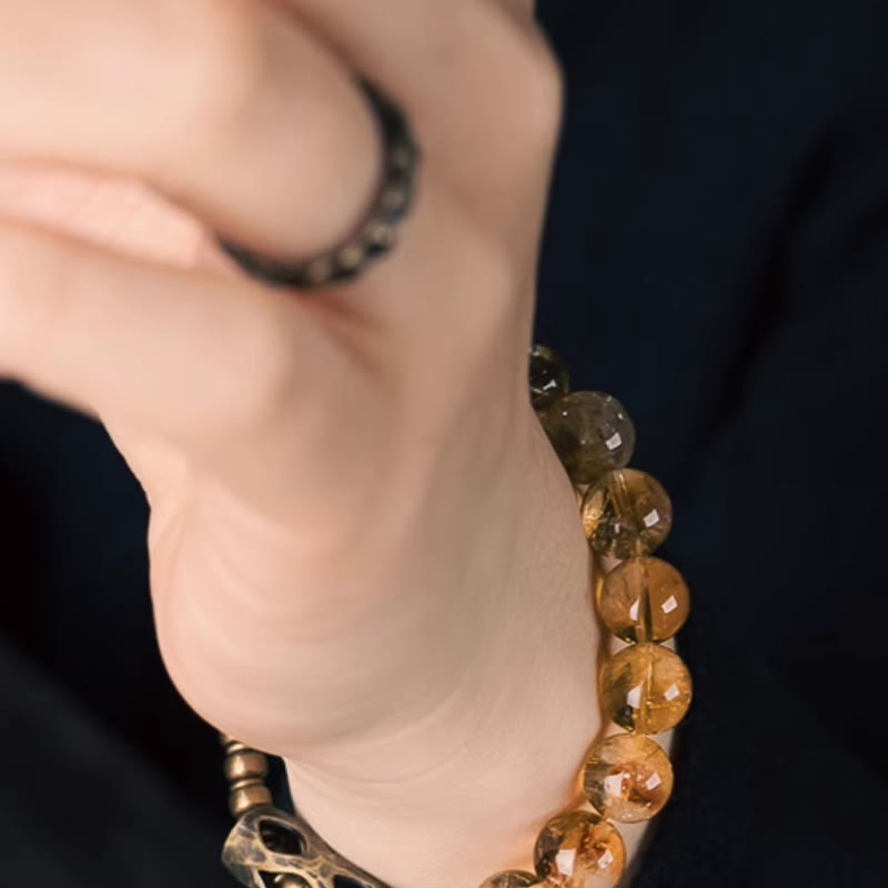 Wear FengShui Daily Retro 10mm Citrine Beads Protection Bracelet