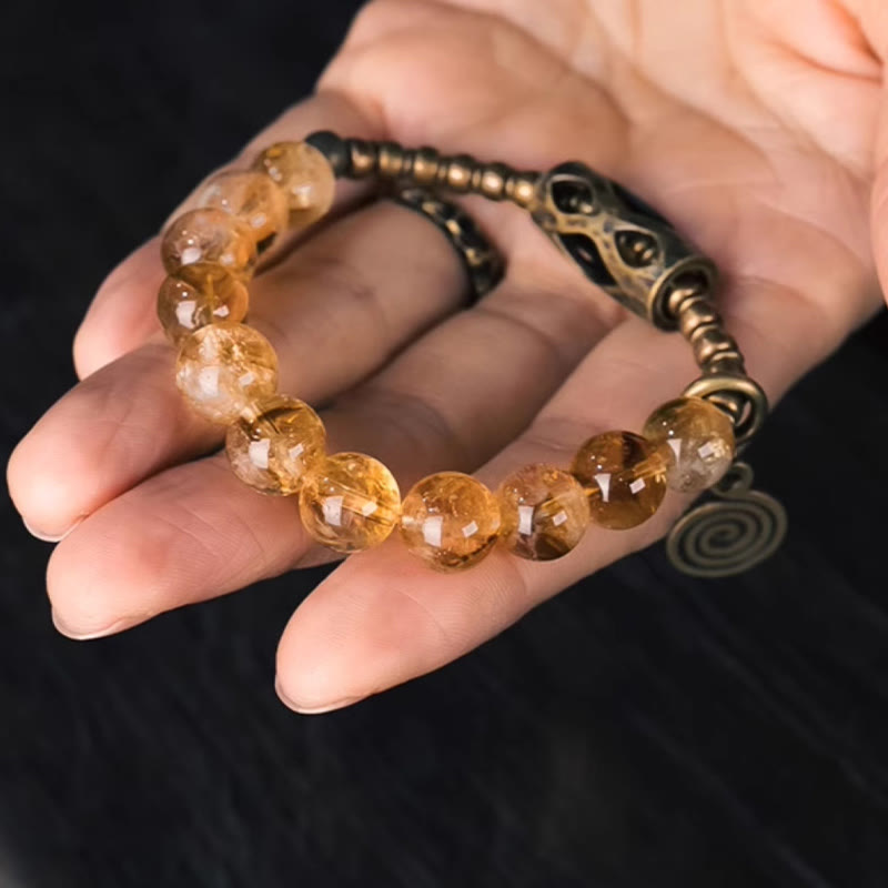 Wear FengShui Daily Retro 10mm Citrine Beads Protection Bracelet