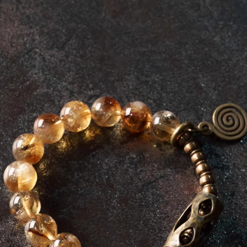 Wear FengShui Daily Retro 10mm Citrine Beads Protection Bracelet