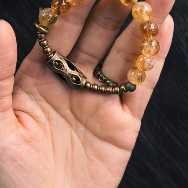 Wear FengShui Daily Retro 10mm Citrine Beads Protection Bracelet