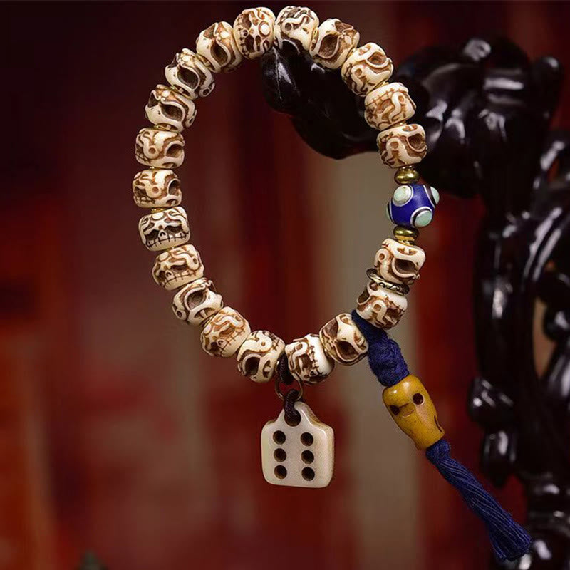 Wear FengShui Tibetan Camel Bone Garuda Carved Protection Tassel Bracelet