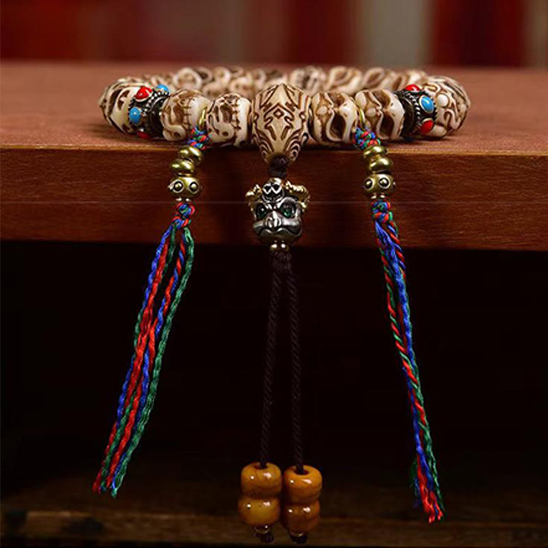 Wear FengShui Tibetan Camel Bone Garuda Carved Protection Tassel Bracelet