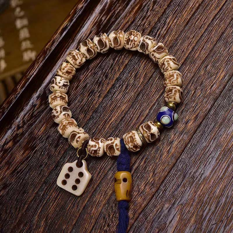 Wear FengShui Tibetan Camel Bone Garuda Carved Protection Tassel Bracelet