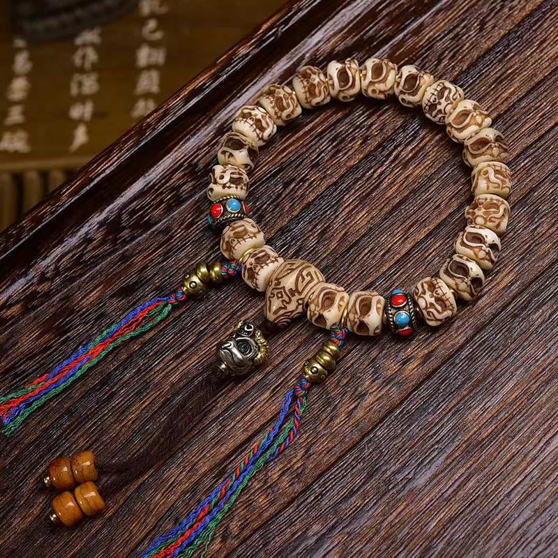 Wear FengShui Tibetan Camel Bone Garuda Carved Protection Tassel Bracelet