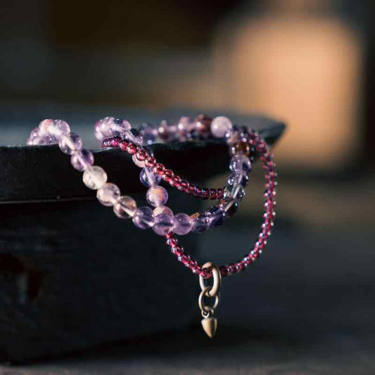 Wear FengShui Retro 6mm Amethyst 4mm Garnet Multilayer Balance Bracelet