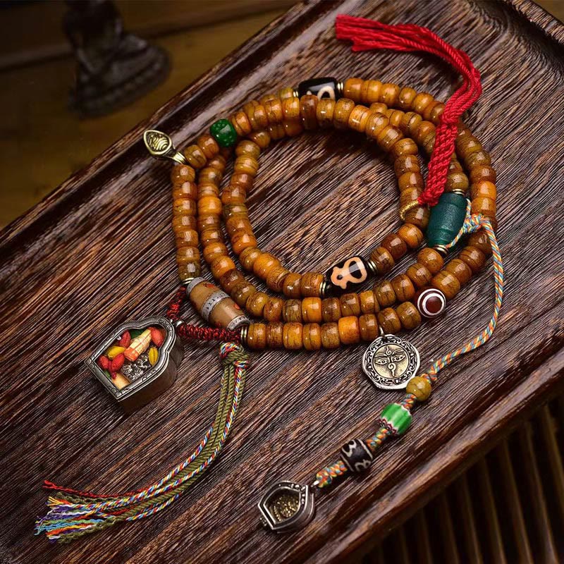 Wear FengShui Tibetan 108 Beads Camel Bone Luck Tassel Mala