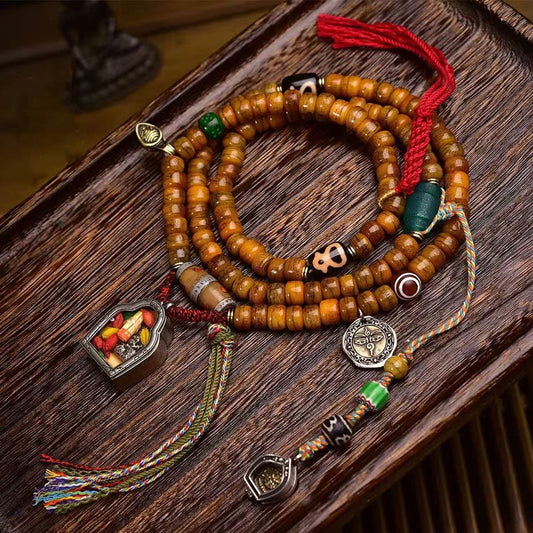 Wear FengShui Tibetan 108 Beads Camel Bone Luck Tassel Mala