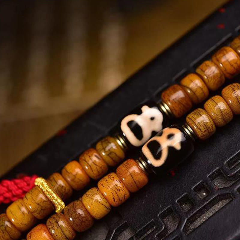 Wear FengShui Tibetan 108 Beads Camel Bone Luck Tassel Mala