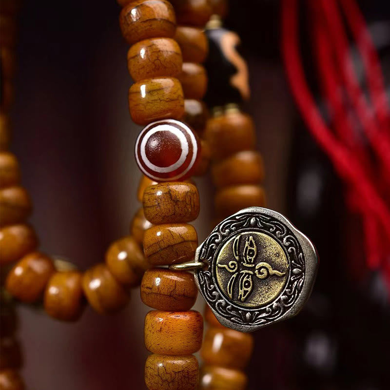 Wear FengShui Tibetan 108 Beads Camel Bone Luck Tassel Mala