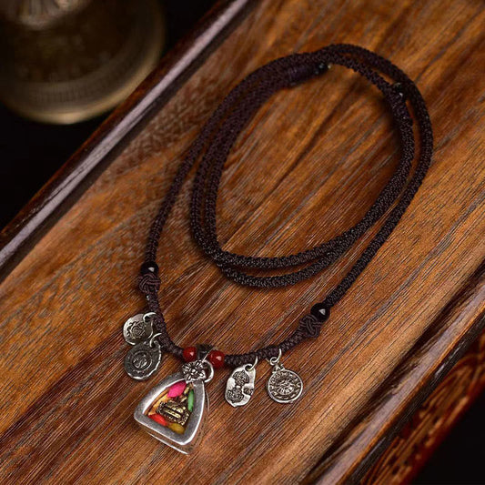 Wear FengShui Tibetan Medicine Buddha Compassion Braided Rope Necklace Pendant