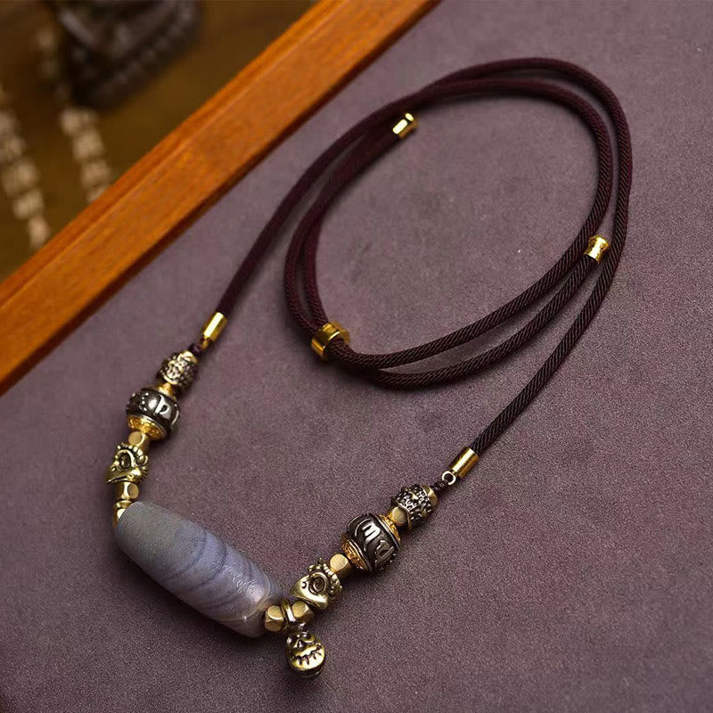 Wear FengShui Tibet Dzi Bead Om Mani Padme Hum Protection Necklace Pendant