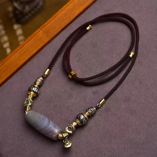 Wear FengShui Tibet Dzi Bead Om Mani Padme Hum Protection Necklace Pendant
