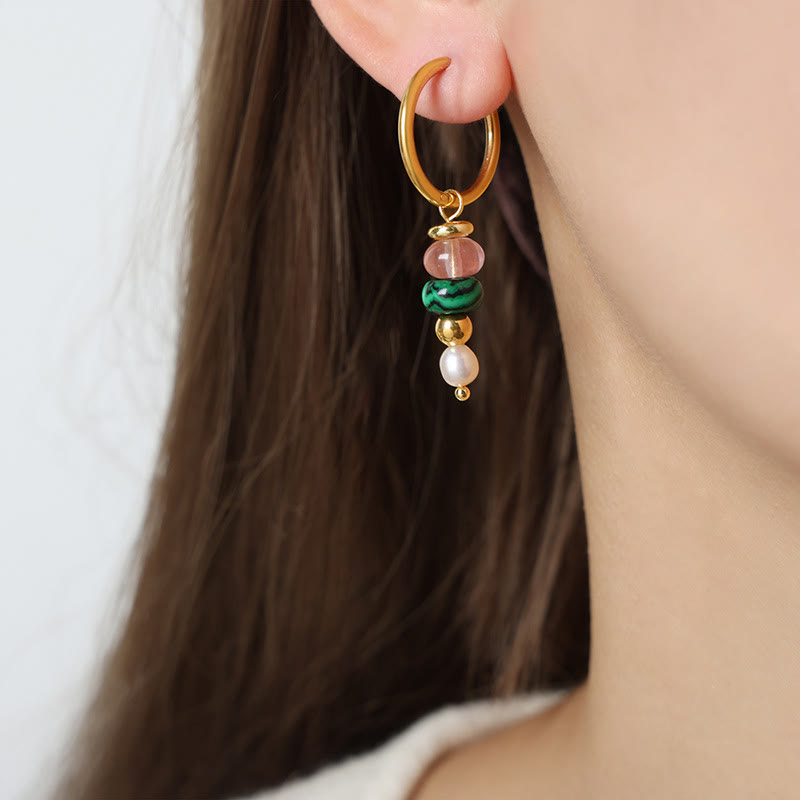 Wear FengShui Tibetan Marnyi Stone Design Natural Red Agate Pearl Confidence Titanium Steel Earrings