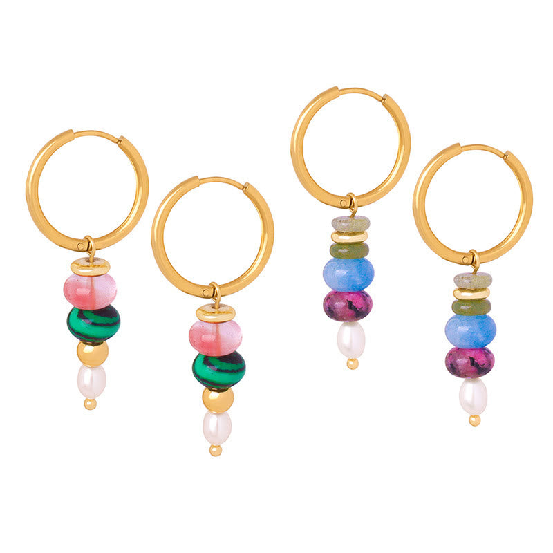 Wear FengShui Tibetan Marnyi Stone Design Natural Red Agate Pearl Confidence Titanium Steel Earrings