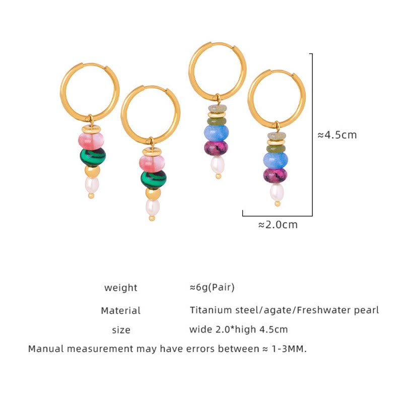 Wear FengShui Tibetan Marnyi Stone Design Natural Red Agate Pearl Confidence Titanium Steel Earrings