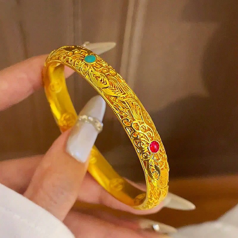 Wear FengShui Copper Plated Gold Flowers Leaves Luck Bracelet Bangle