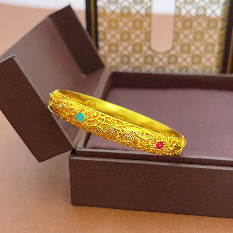 Wear FengShui Copper Plated Gold Flowers Leaves Luck Bracelet Bangle