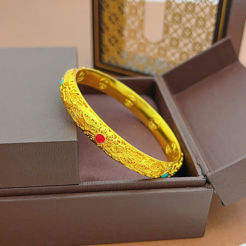 Wear FengShui Copper Plated Gold Flowers Leaves Luck Bracelet Bangle