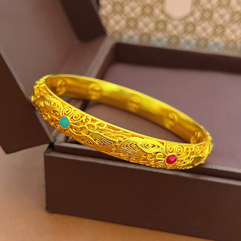 Wear FengShui Copper Plated Gold Flowers Leaves Luck Bracelet Bangle