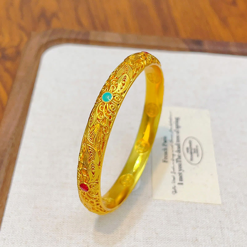 Wear FengShui Copper Plated Gold Flowers Leaves Luck Bracelet Bangle