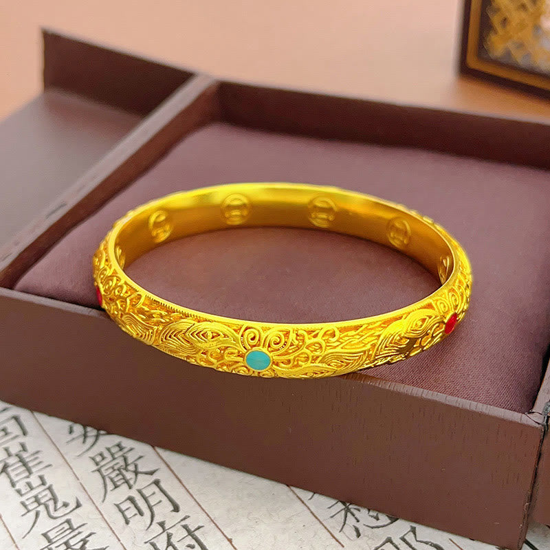 Wear FengShui Copper Plated Gold Flowers Leaves Luck Bracelet Bangle