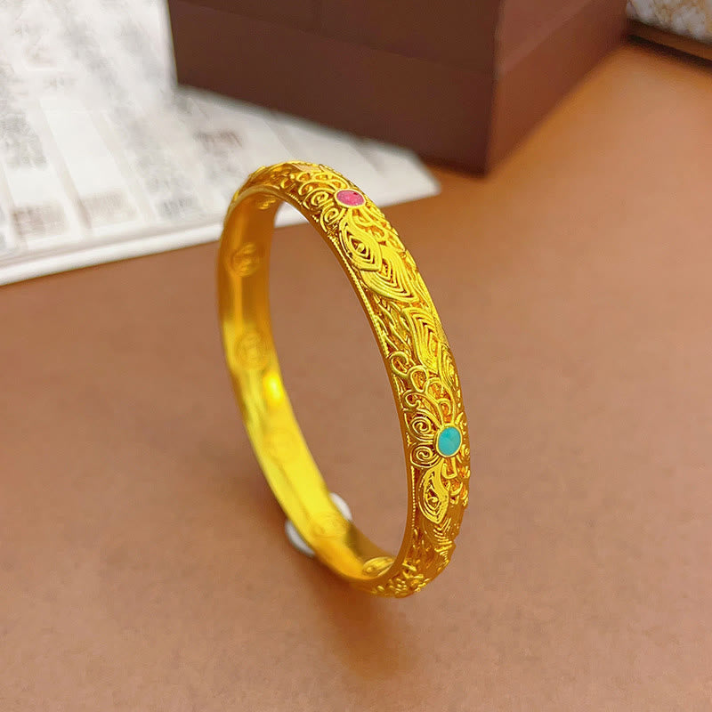 Wear FengShui Copper Plated Gold Flowers Leaves Luck Bracelet Bangle