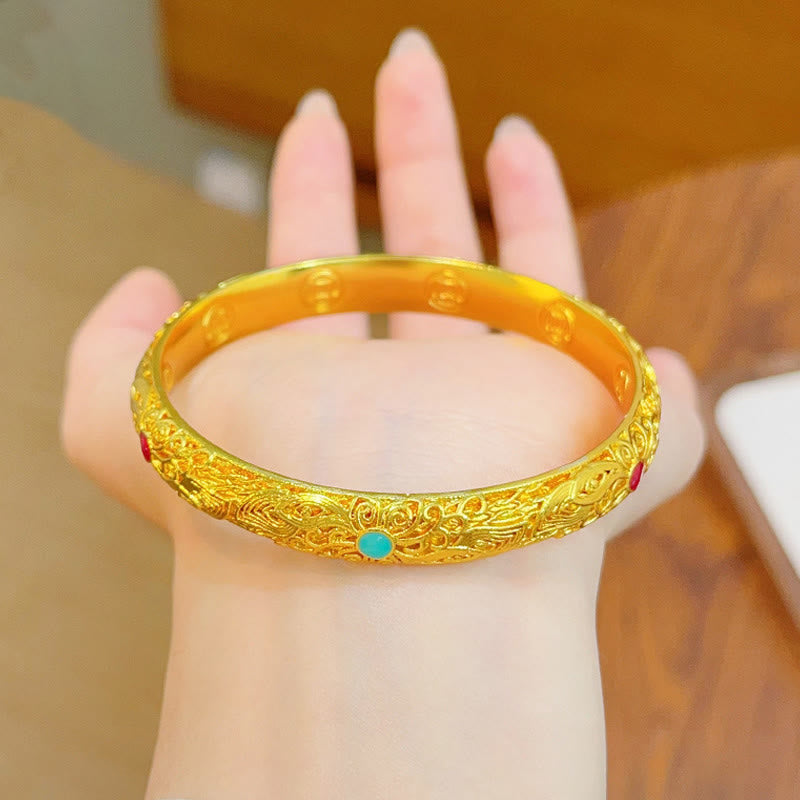 Wear FengShui Copper Plated Gold Flowers Leaves Luck Bracelet Bangle