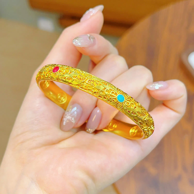 Wear FengShui Copper Plated Gold Flowers Leaves Luck Bracelet Bangle