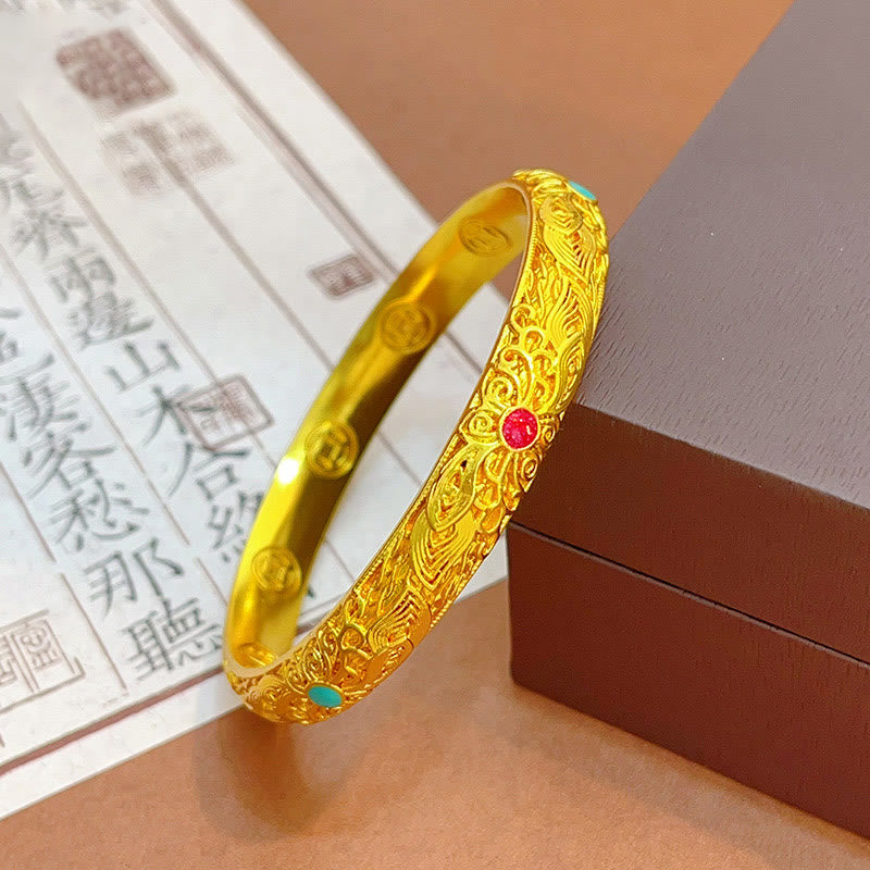 Wear FengShui Copper Plated Gold Flowers Leaves Luck Bracelet Bangle