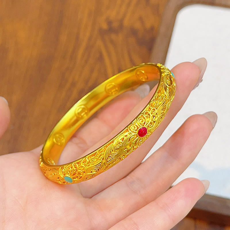 Wear FengShui Copper Plated Gold Flowers Leaves Luck Bracelet Bangle