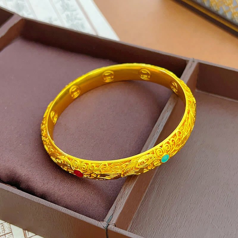 Wear FengShui Copper Plated Gold Flowers Leaves Luck Bracelet Bangle