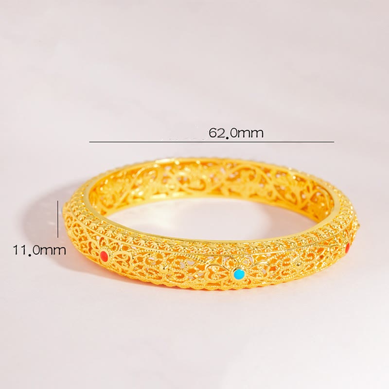 Wear FengShui Copper Plated Gold Flowers Vine Pattern Luck Bracelet Bangle 2.44 IN (62 MM)