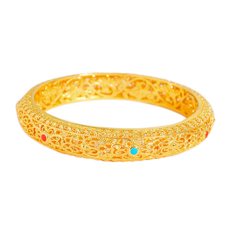 Wear FengShui Copper Plated Gold Flowers Vine Pattern Luck Bracelet Bangle 2.44 IN (62 MM)