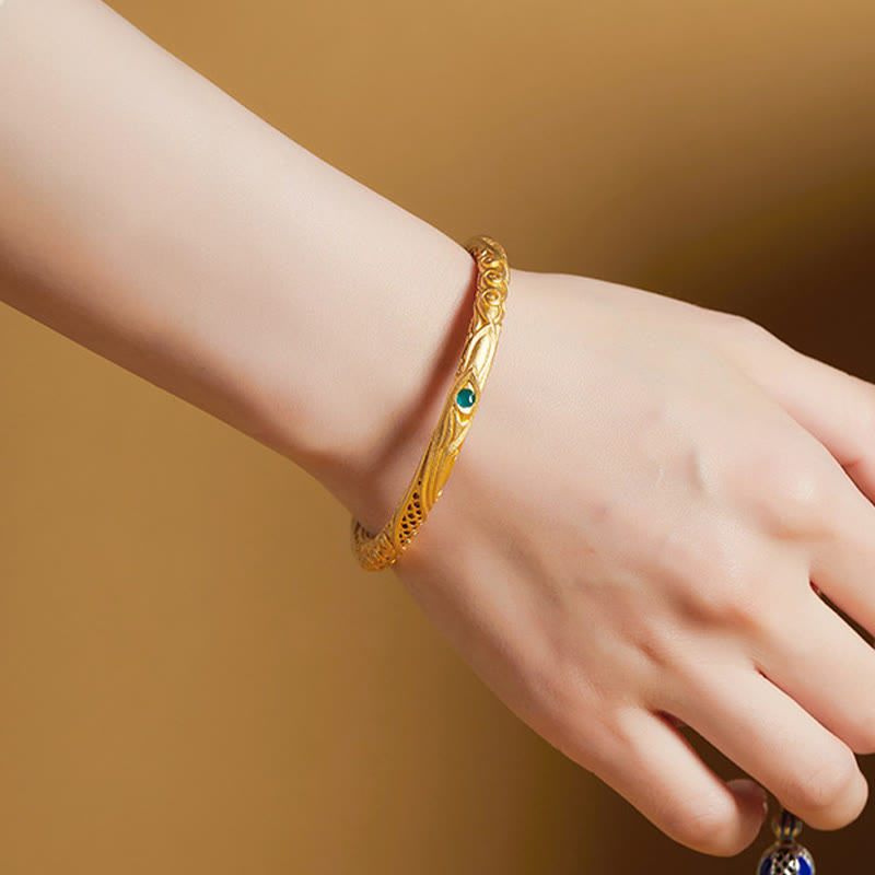Wear FengShui 999 Sterling Silver Golden Flower Hollow Design Blessing Bracelet Bangle