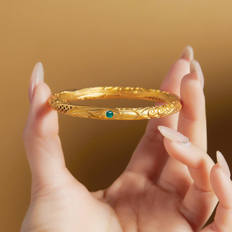 Wear FengShui 999 Sterling Silver Golden Flower Hollow Design Blessing Bracelet Bangle