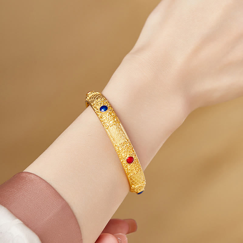 Wear FengShui 925 Sterling Silver Golden Auspicious Clouds Hollow Design Protection Bracelet Bangle 2.20 IN (56 MM)