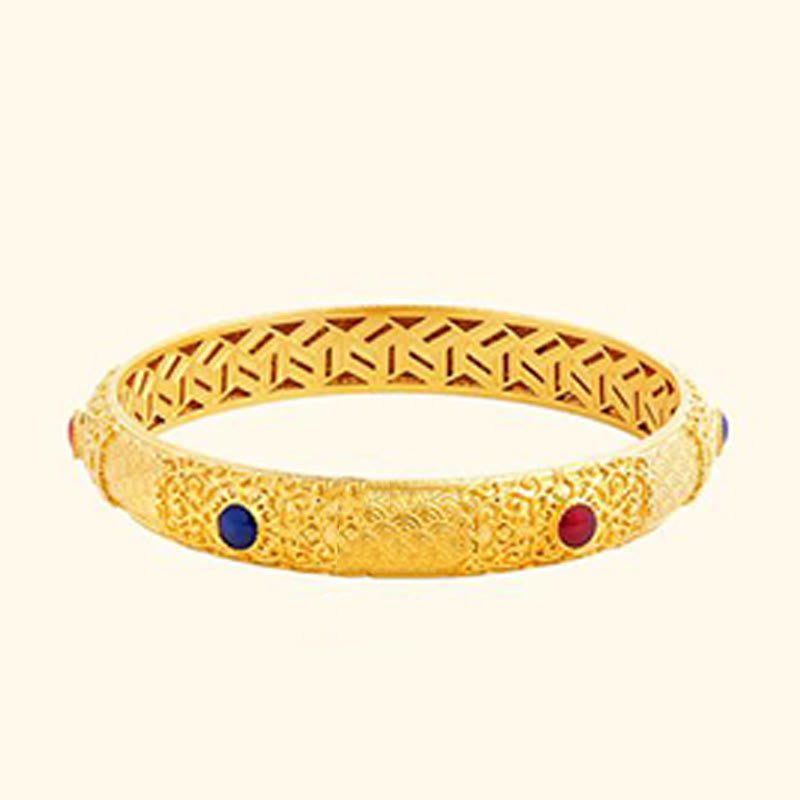 Wear FengShui 925 Sterling Silver Golden Auspicious Clouds Hollow Design Protection Bracelet Bangle 2.20 IN (56 MM)