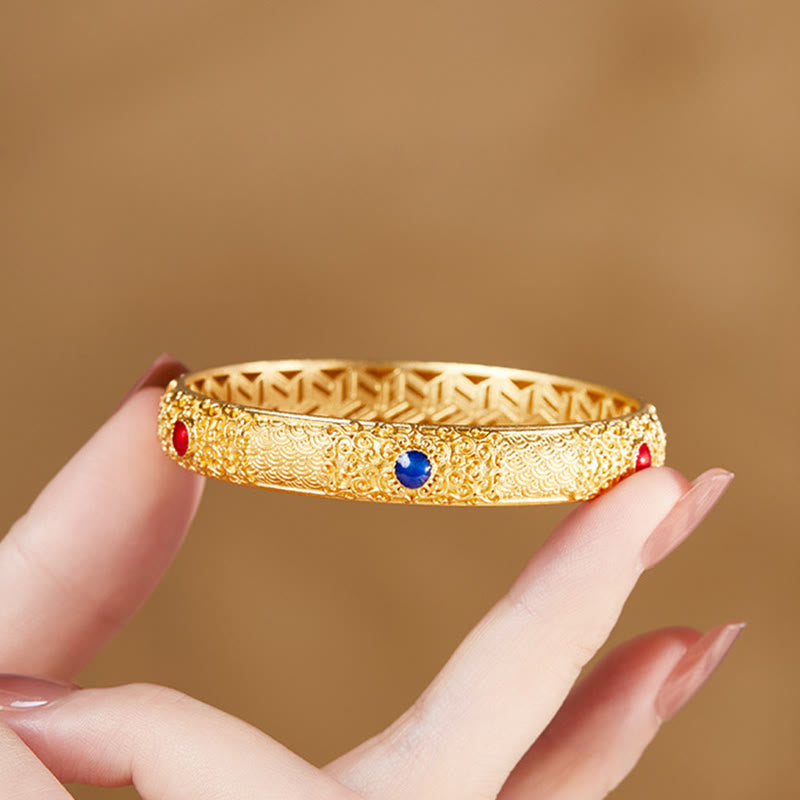 Wear FengShui 925 Sterling Silver Golden Auspicious Clouds Hollow Design Protection Bracelet Bangle 2.20 IN (56 MM)