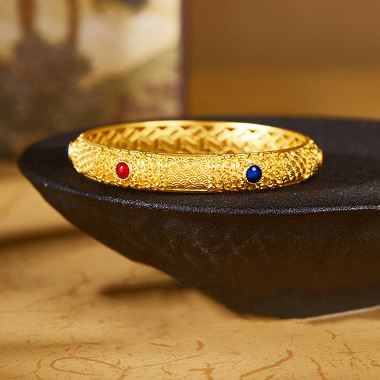Wear FengShui 925 Sterling Silver Golden Auspicious Clouds Hollow Design Protection Bracelet Bangle 2.20 IN (56 MM)