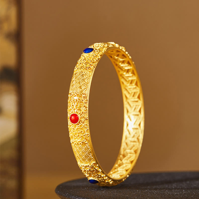 Wear FengShui 925 Sterling Silver Golden Auspicious Clouds Hollow Design Protection Bracelet Bangle 2.20 IN (56 MM)