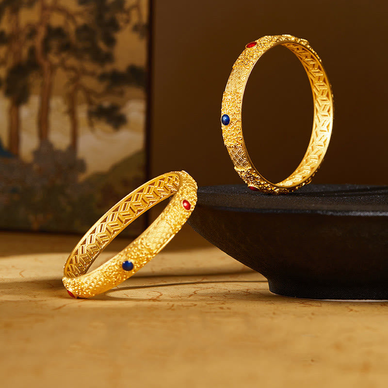 Wear FengShui 925 Sterling Silver Golden Auspicious Clouds Hollow Design Protection Bracelet Bangle 2.20 IN (56 MM)