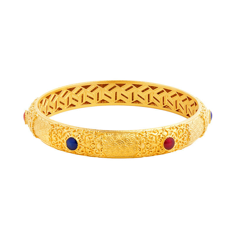 Wear FengShui 925 Sterling Silver Golden Auspicious Clouds Hollow Design Protection Bracelet Bangle 2.20 IN (56 MM)
