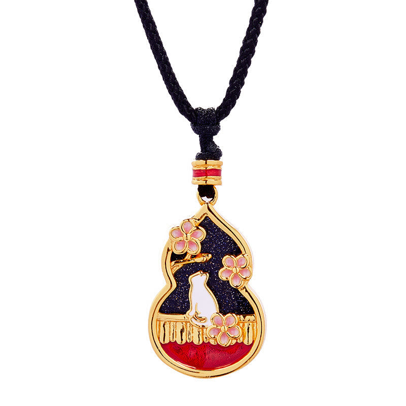 Wear FengShui 925 Sterling Silver Peach Blossom Cat Gourd Pattern Protection Necklace Pendant