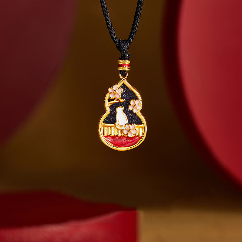 Wear FengShui 925 Sterling Silver Peach Blossom Cat Gourd Pattern Protection Necklace Pendant