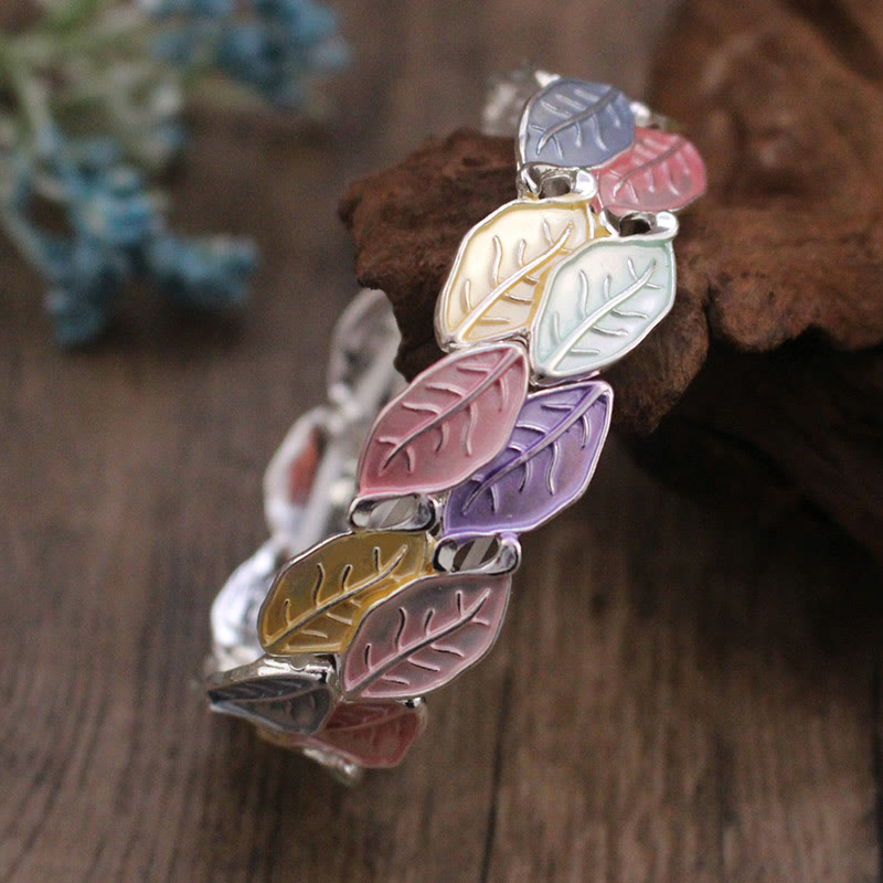 Wear FengShui Colorful Leaves Alloy Luck Elastic Bracelet Bangle