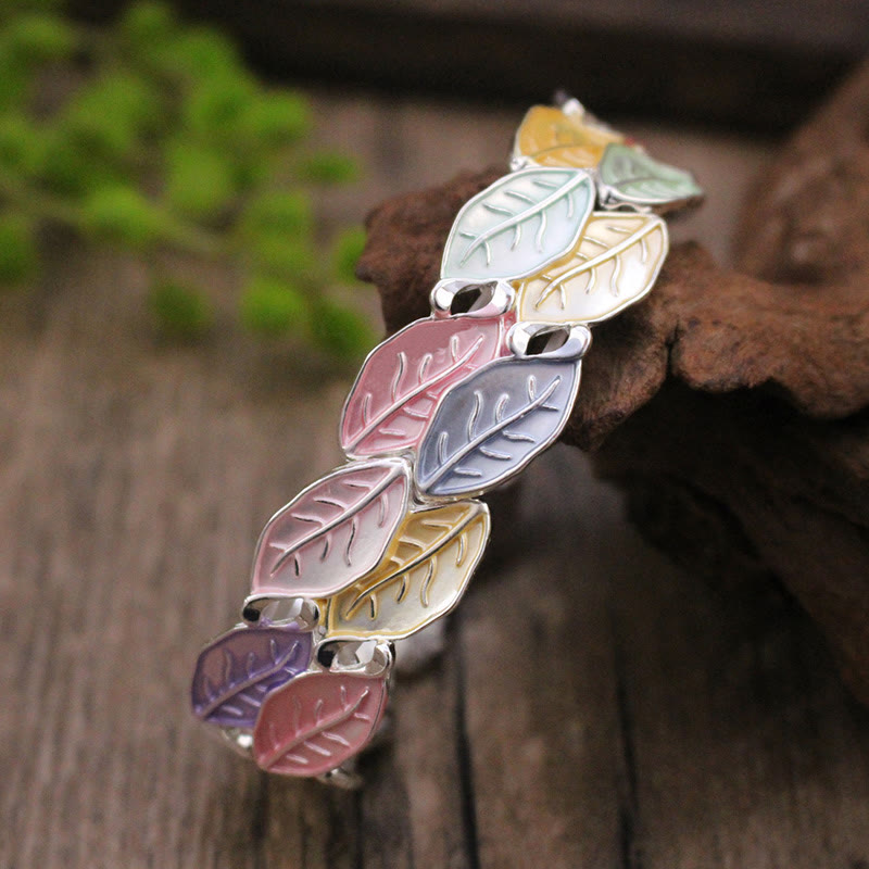 Wear FengShui Colorful Leaves Alloy Luck Elastic Bracelet Bangle